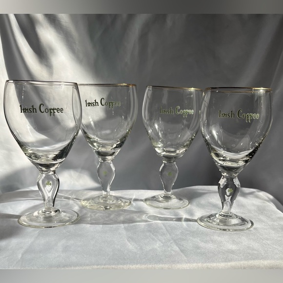 Dining Set Of 4 Vintage Irish Coffee Glasses With Gold Trim From The